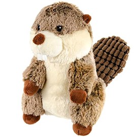 Giftable World 8 Inch Plush Pet Toy Beaver with Squeaker Crinkle and Corduroy Tail Dog Chew Toy