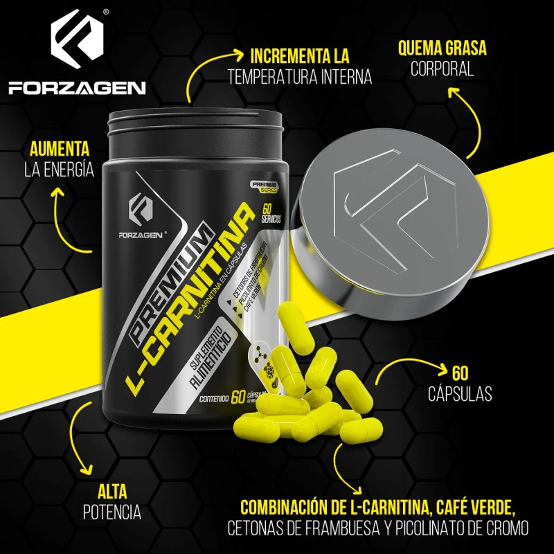 Forzagen Premium L-carnitina 60 Caps Complejo Termognico Sin Sabor
