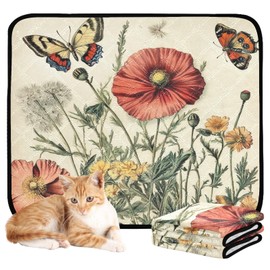 Kigai Butterfly Poppy Dandelions Washable Pee Pads for Dogs 2PCS Absorbent Leakproof Puppy Training Pads Reusable & Non-Slip Pet Whelping Pads Dog Potty Pads 24x36in + 36x42in