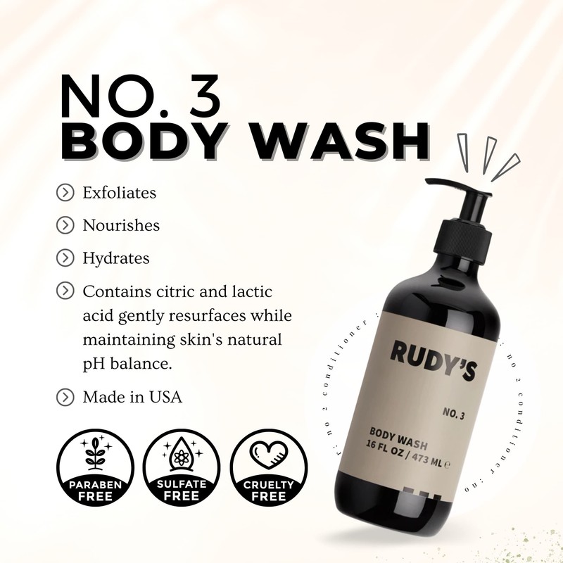 Rudy's No. 3 Sulfate Free Body Wash, For Everybody, Natural