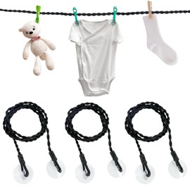 3 PCS Travel Clothesline, Portable Retractable Clothesline with Hooks and Suction Cups, Travel Clothes Line for Cruise Ship, Portable Clothes Lines for Outdoor and Indoor Use(59 Inch,Black)