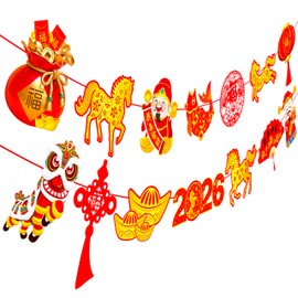 2026 Chinese New Year Banner Happy Chinese New Years Decorations 2pcs Spring Festival Party Banners Lunar New Year Cutout Banners for Red Year of Horse Party Supplies