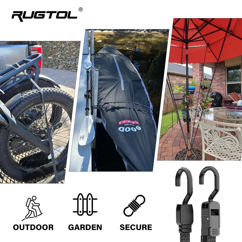 Rugtol Bungee Cords with Hooks, 48 Inch Adjustable Flat Bungee