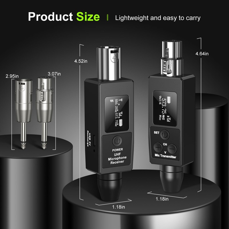 Wireless Microphone Transmitter Receiver System UHF Wireless XLR Transmitter and