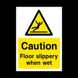 Caution Floor Slippery When wet Plastic Sign with 4 Pre-Drilled Holes - Slippery/Warning/Hot Water/Danger/Forklifts (HS7)