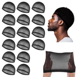 KFHENSOMR Black Wig Cap 16Pcs Black Stocking Wig Caps Stretchy Polyester Skull Wave Lightweight Wigs Cap Beanie Stocking Wave Caps Net Waves for Women Men