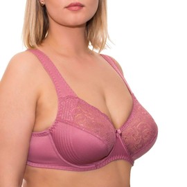 Wide Strap Bra Plus Size Full Coverage Underwire Support Panels 34 36 38 40 42 44 46 / C D E F G H I J (38J, Dusty Rose)