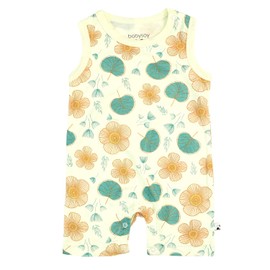 Babysoy Newborn Unisex Baby Organic Print Romper Shortalls Soft & Comfy Toddler Clothes (6-12 Months, Spring Blossom)