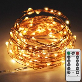 Twinkle Star 33ft 100LED Copper Wire String Lights Fairy String Lights 8 Modes USB Powered with Remote Control for Wedding Party Home Christmas Decoration, Warm White