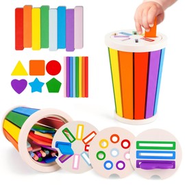 MOONKATE Wooden Montessori Sensory Color Shape Sorting Stacking Toys, Fine Motor Skills Learning Toys for Kids Toddlers