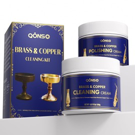 QONS Brass Polish Copper Cream Cleaner Kit - Instant Polishing Cream And Protective Tarnish Removal, Metal Cleaner And Brightener For Antiques, Music Instruments, Copper Kettle And Sinks