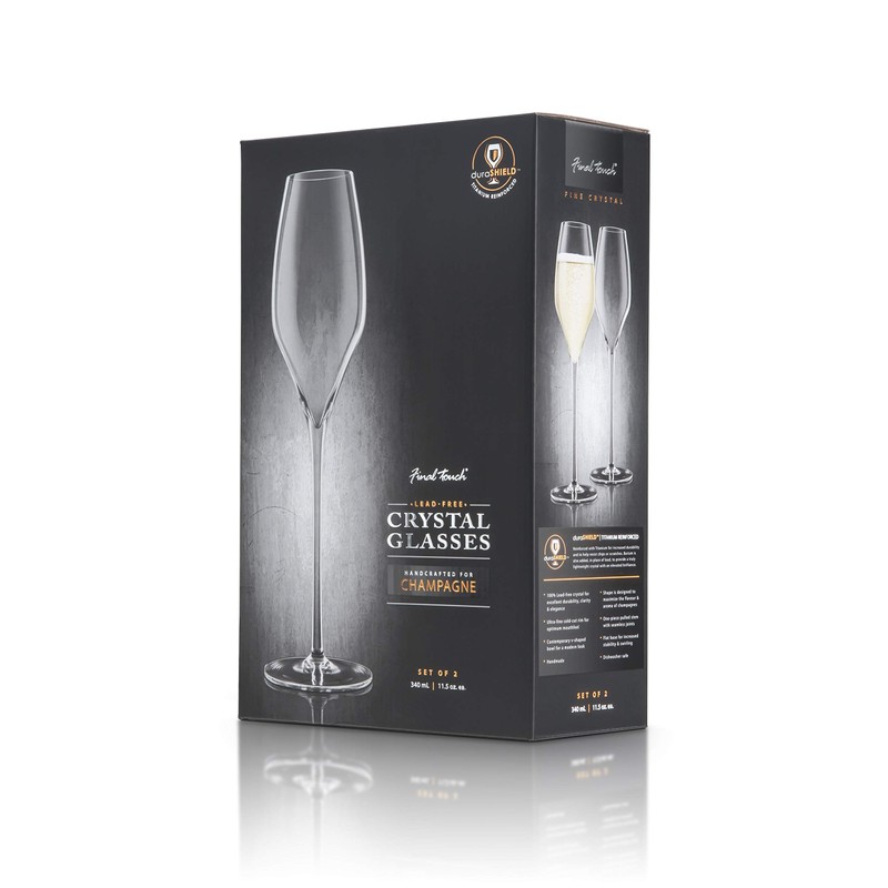Final Touch 100% Lead-free Crystal Champagne Flutes Glasses Made with