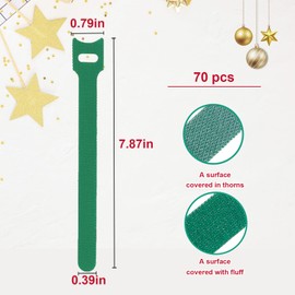 70 PCS Christmas Garland Ties Holiday Plant Cable Straps, Adjustable Xmas Decorative Nylon Reusable Hook and Loop Design, 7.87 Inch Long, Green