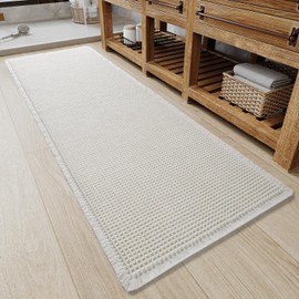 Waffle Bathroom Runner Rug, Super Absorbent Bath Mats Non Slip Machine Washable Long Bathroom Mat Ultra Soft Bath Runner Rugs for Hallway Entryway Bedroom Laundry Room Sink, 2' x 4'