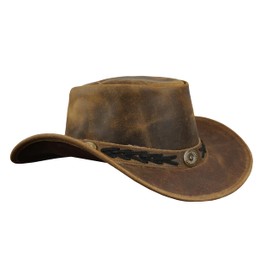 Leatherick Cowboy Hat - Brown Braided West Style Wide Brim Vintage Outback Hat with Chin Cord (2XL, Brown (Braided))