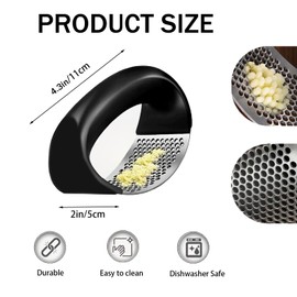 Hzyxgs Stainless Steel Garlic Presser, Garlic Press Rocker, Rust Proof & Dishwasher Safe Professional Garlic Mincer Tool, Handle Garlic Chopper Kitchen Tools(Black)