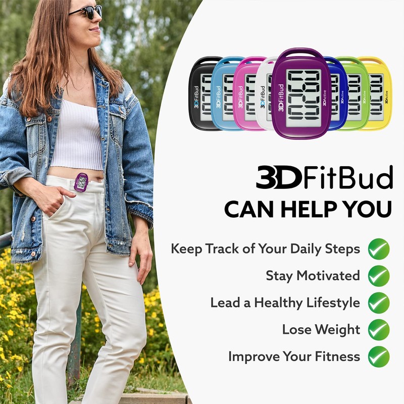 3DFitBud Simple Step Counter Walking 3D Pedometer by 3DActive with