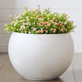 FloraFairy Fiberstone Sphere Planter, 19.3" Dia x 13" H Large Flower Pot with Drainage Hole and Silicone Plug, Round Plant Container for Indoor or Outdoor, 15" Opening, Large White