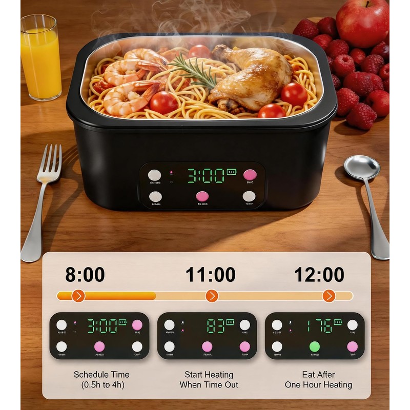 Gorgeous Cordless Electric Lunch Box, 6.7 Cups Smart Timer Auto
