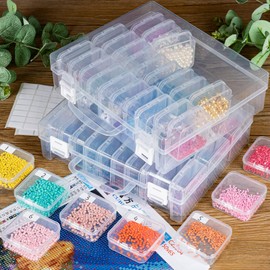 RONGLAIJIN Small Storage Box, Diamond Painting Accessory Boxes, 30-Piece Plastic Bead Storage Box with Hinged Lid for Beads, Seeds, Jewellery, Crafts, Small Items (Pack of 2)