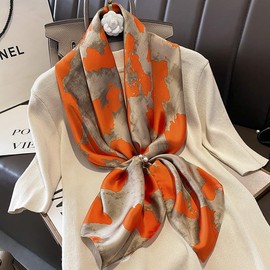 FairyCity Luxury Silk Scarf, Orange Abstract Pattern scarves, Fashion Accessory for Women 35x35 inches