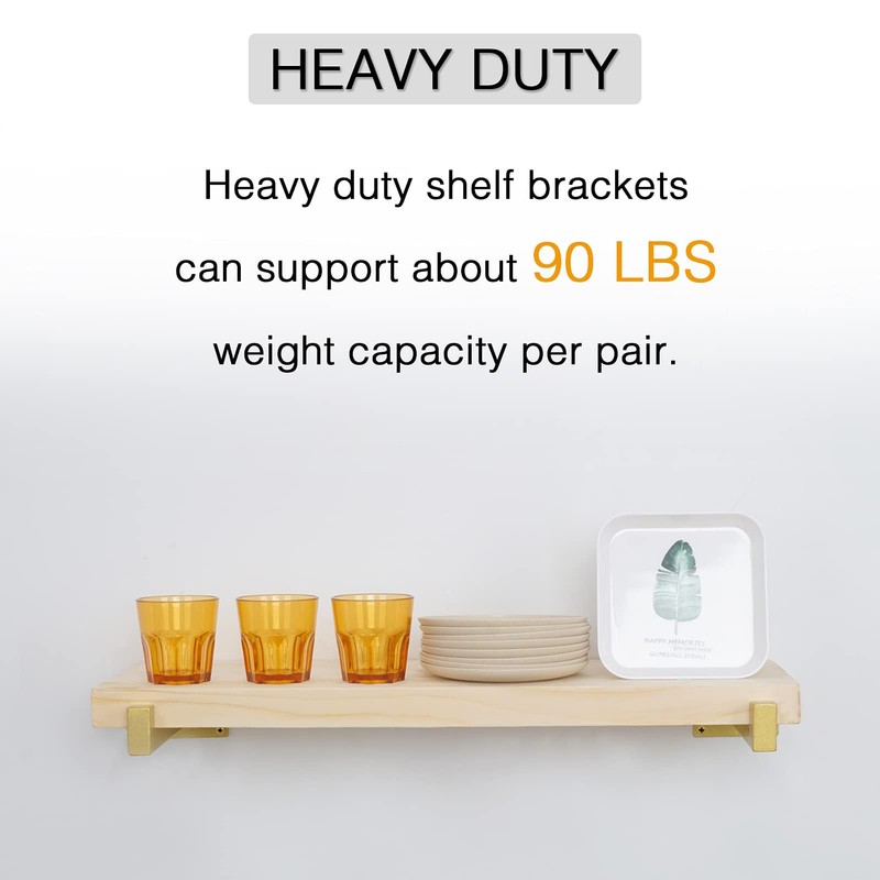 OVOV 6 Pack Gold Shelf Brackets 10 Inch Floating Shelf