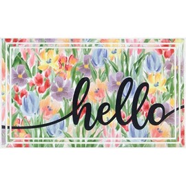 Apache Mills Fashionables Deluxe Hello Tulip Doormat – 18" x 30" – Heavy-Duty, Slip-Resistant, Weather-Resistant, Eco-Friendly Entrance Mat for Indoor/Outdoor Use