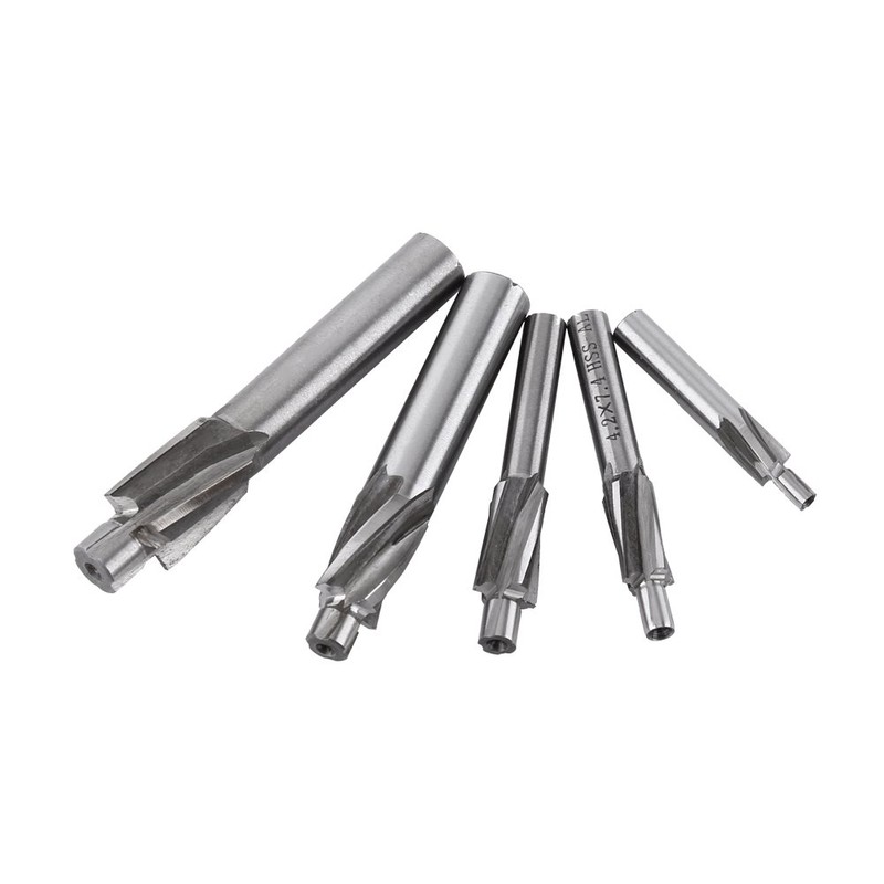 5pcs Counterbore Drill Bits Set, 4 Flutes Straight End Mill