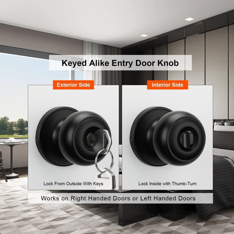 Haidms 5 Pack Matte Black Door Knobs with Lock and
