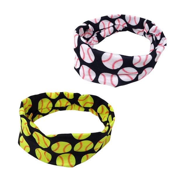 Honbay 2PCS Sport Headbands Ball Hairbands Non Slip Elastic Baseball Softball Headbands Sport Hair Accessories for Teens and Adults