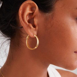 Gacimy 5mm Wide Gold Hoop Earrings for Women, 14K Gold Plated Hoops Earrings with 925 Sterling Silver Post, Golden Small 25mm