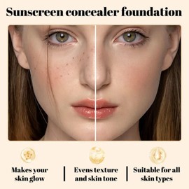 4 in 1 Moisturizing Full Coverage Liquid Foundation,Sunscreen Serum Spf 50 Foundation,Color Correcting Primer with Spf 50+,Skin Tint Foundation,Face Suncream,Found-ation Matte,Waterproof Found-ation