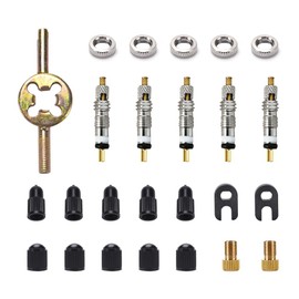 VooGenzek 25 pieces Sclaverand Presta valve core replacement set, valve replacement set, valve adapter, 5 Presta valves, 2 bicycle valve adapters, 2 valve keys, valve cap, 5 rim nut