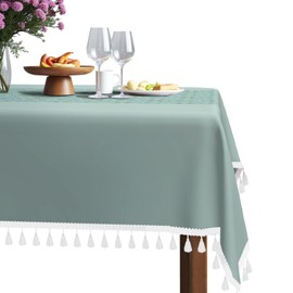 60x84 Inch Rectangle Tablecloth, Waterproof Faux Linen Table Cloth with Tassels for 6 Foot Tables, Wrinkle Stain Resistant Farmhouse Style Dining Table Cover for Kitchen, Party, Picnic, or Outdoor Use