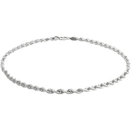 Savlano 925 Sterling Silver Solid Italian Figaro, Rope,Herringbone, Curb, Ball Bead, Snake, Mariner Chain Anklet for Women, Comes in 0.8mm - 5mm With Gift Box (10, Rope 1.5mm)