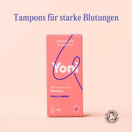 Yoni Tampons Super, 16 x Tampons Made of 100% Organic Cotton, Hypoallergenic and Breathable Organic Tampons, Free from Plastic Films and Synthetic Ingredients, Best for Heavy Bleeding