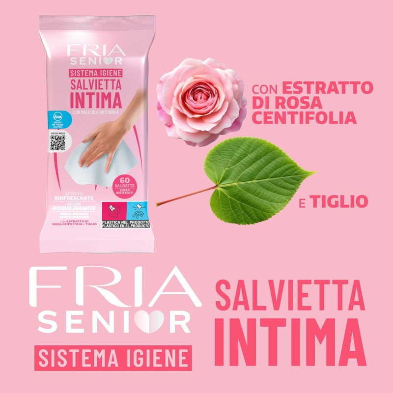 Fria Senior Salviette Umidificate per l’igiene Intima degli Anziani, Ideali