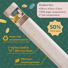 Pillar Plus - XL 7 Day Pill Box Organiser | BPA-Free Wheat Straw Pill Organiser | Beautiful Tablet Organiser for Travel and Home (Off White)