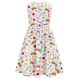 IMEKIS Back to School Outfits for Girls: First Day of Kindergarten Picture Day Dress Toddler Little Kids 1st Grade Photos Clothes Summer Party Casual Sleeveless Clothing White Pencil 4-5T