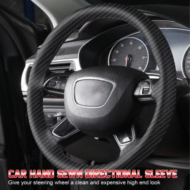 CHUSYYRAY 15" Steering Wheel Cover Carbon fiber pattern Genuine Leather for Toyota Prius