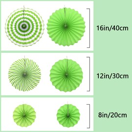 Hocansen Pack of 6 Paper Fans Decoration 20/30/40 cm Hanging Paper Fan Decoration Round Striped Paper Fans for Party, Birthday, Festival (Green/ZS)