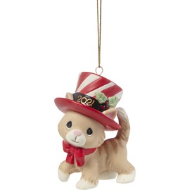 Precious Moments 211007 We Wish You A Meow-y Christmas 2021 Dated Cat Bisque Porcelain Ornamen