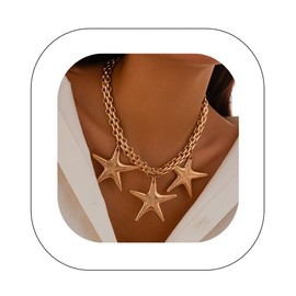 Yheahin Chunky Gold Necklace for Women Punk Big Heart Starfish Charm Choker Necklace Trendy Cuban Link Chain with Heart Pendant Y2k Concert Beach Party Jewelry (Starfish - Gold)
