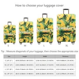 TRAVEL KIN Thickened Luggage Cover, 18/24/28/32 Inch Spandex Protective Cover (S(18"-21" luggage), Banana Leaf)