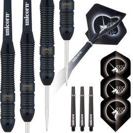Unicorn Steel Tip Darts Set | Core Plus Black Brass Barrels| Style 1| 24 g