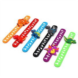 LOCHSOEL Dinosaur Slap Bracelets for Kids - Silicone Wristbands Adjustable Party Favors,Classroom Prizes,Carnival Games Birthday Gifts for Boys & Girls (6Pack)