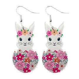 Pingyongchang Cute Colorful Easter Egg Rabbit Acrylic Earrings Funny Animal Bunny Flower Dangle Drop Earrings for Women Easter Spring Holiday Party Jewelry Gifts-Red