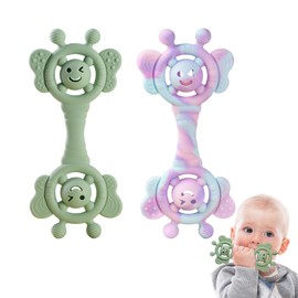 JUGUTA 2Er Set Sensorische Greifbälle Mit Rassel - Bpa-Freie Silikon Beißringe & Montessori Baby-Spielzeug - Babyrassel - Wundes Zahnfleisch Zu Stimulieren Und Zu Massieren (Rosa, Grün)