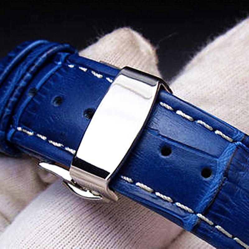 Moran Quick Release Leather Watch Bands Deployment Butterfly Buckle 18mm