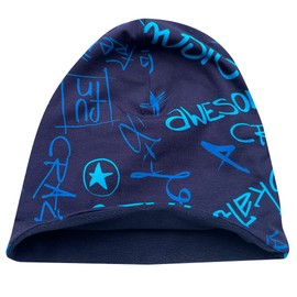 Wollhuhn Eco Warm Cuddly Winter Boys / Girls Winter Beanie Hat or Long Beanie Hat with Fleece Lining Various Designs (Made of Eco Fabrics, Organic), 20220666, Cool Music Blue Shades